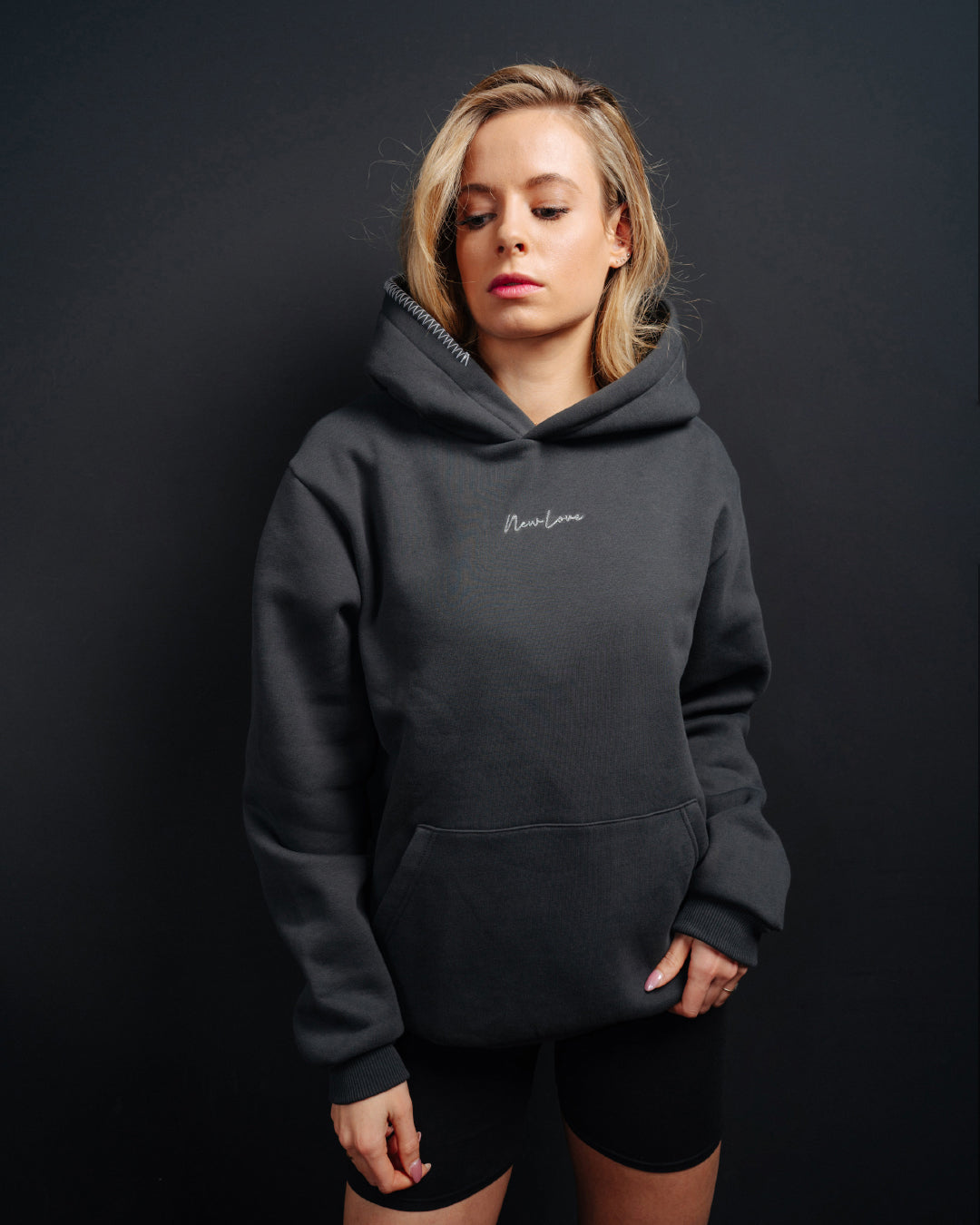 Washed black oversized hoodie rubber